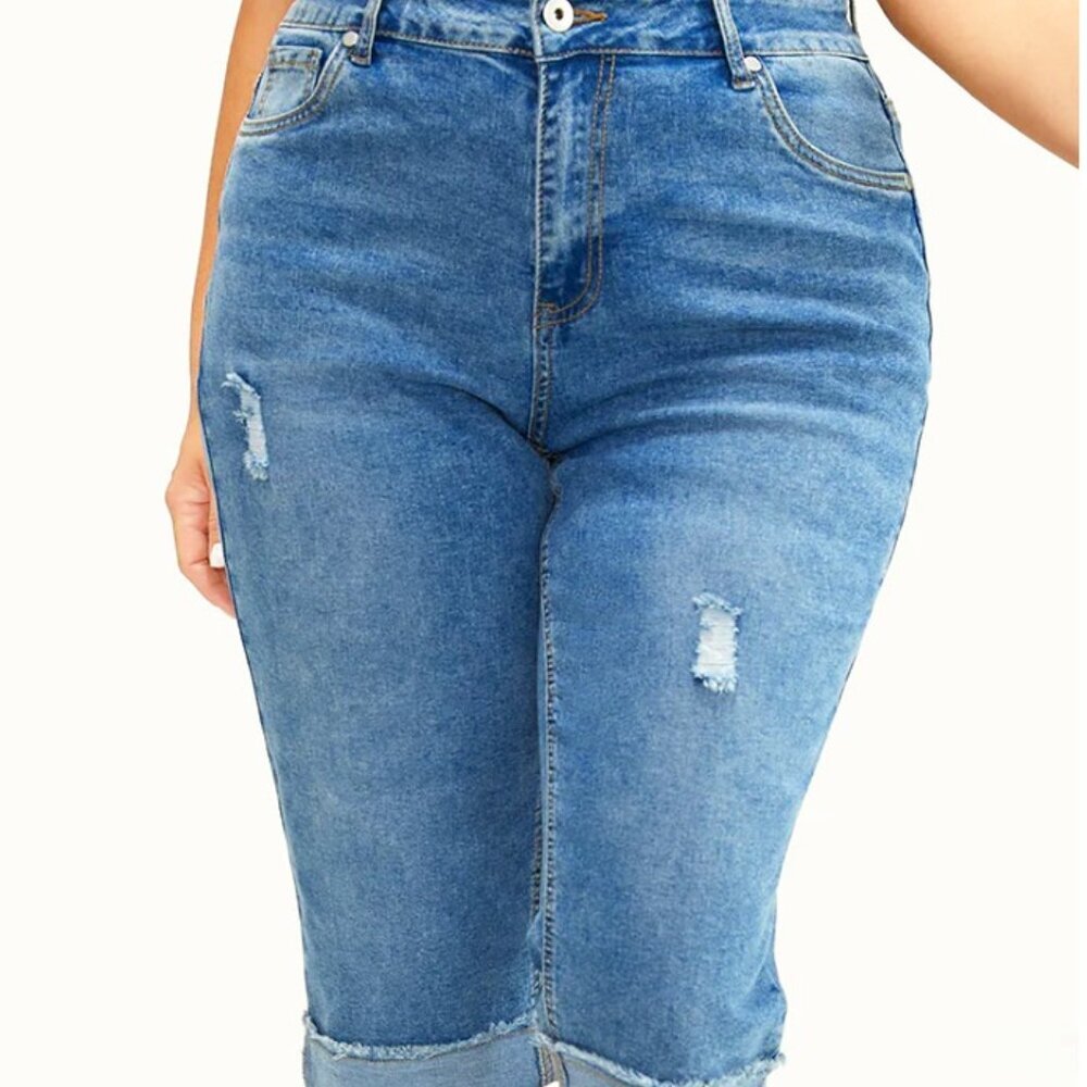 BloomChic Medium Blue Distressed Ankle Jeans